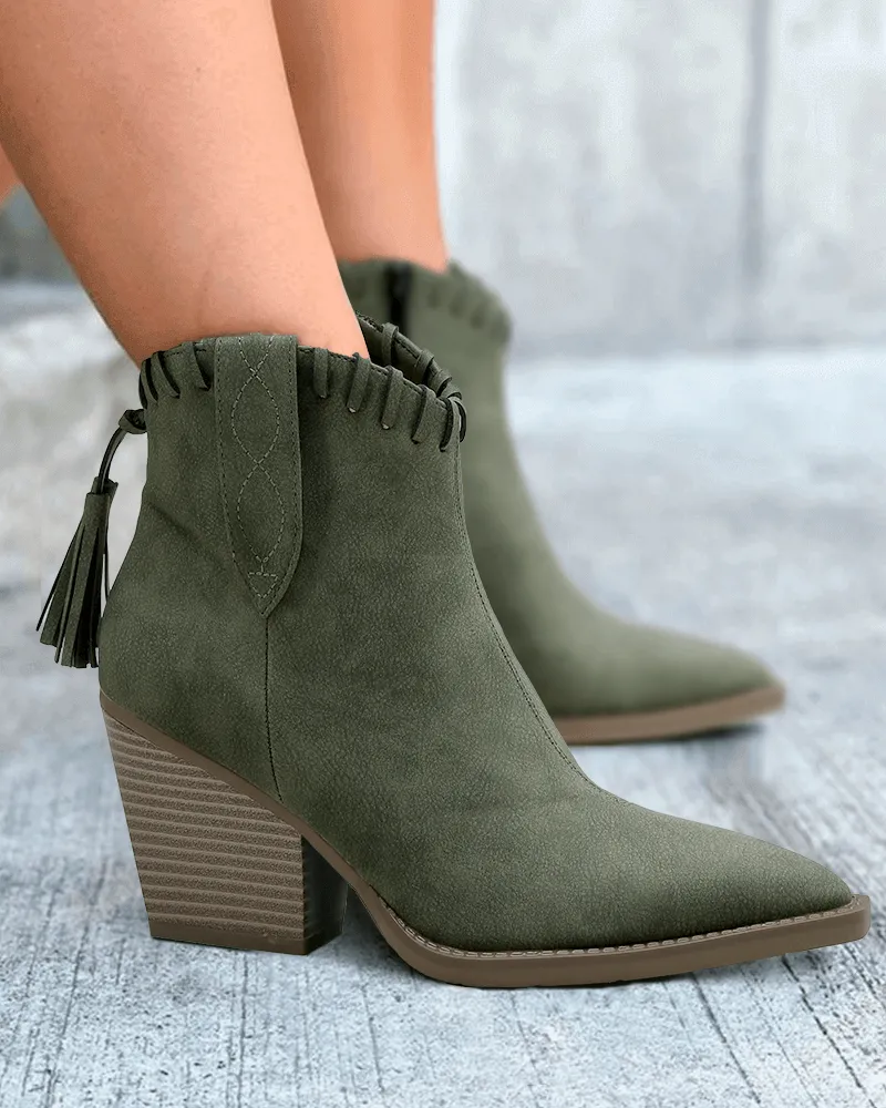 Retro Tassel Zipper Chunky Heel Ankle Boots