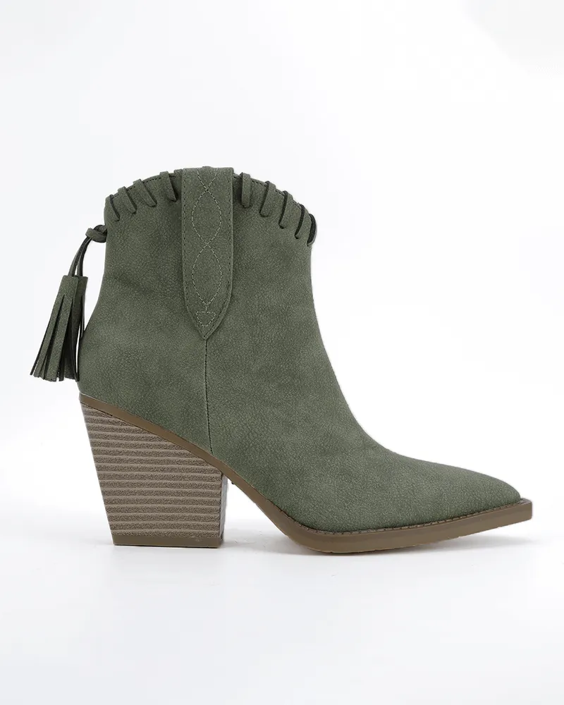 Retro Tassel Zipper Chunky Heel Ankle Boots