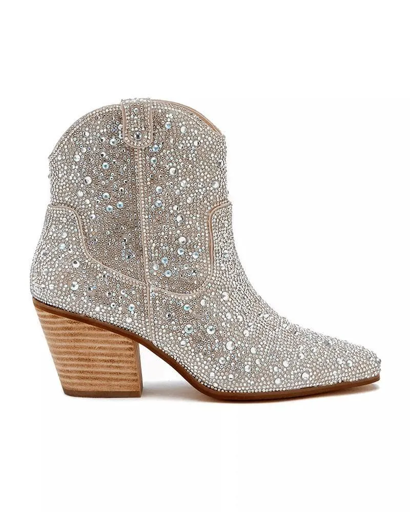 Rhinestone Pointed Toe Zipper Ankle Boots