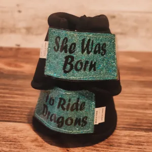 Small "Born to Ride Dragons" Black Iconoclast Bells w/ Turquoise Glitter