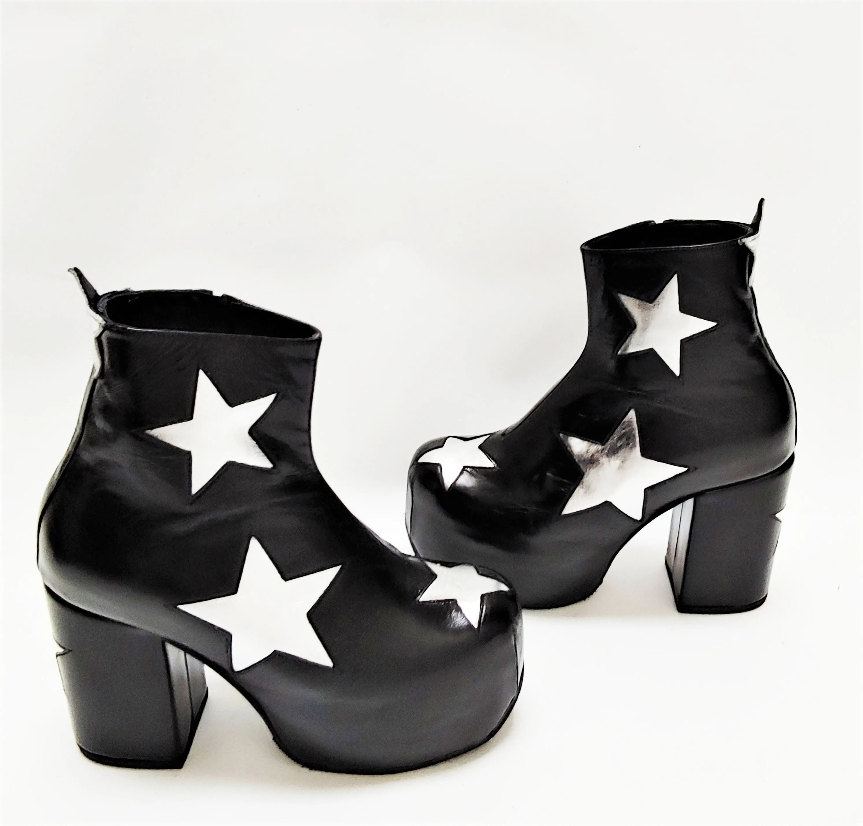 STARDUST Platform Ankle Boots - Black with Silver Stars