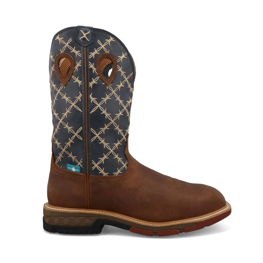 'Twisted X' Men's 12 Western MetGuard EH WP Comp Toe - Brown / Navy