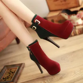 Velvet High Heels Platform Short Boots Plus Size Women Shoes 1183