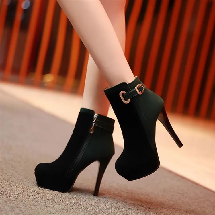 Velvet High Heels Platform Short Boots Plus Size Women Shoes 1183