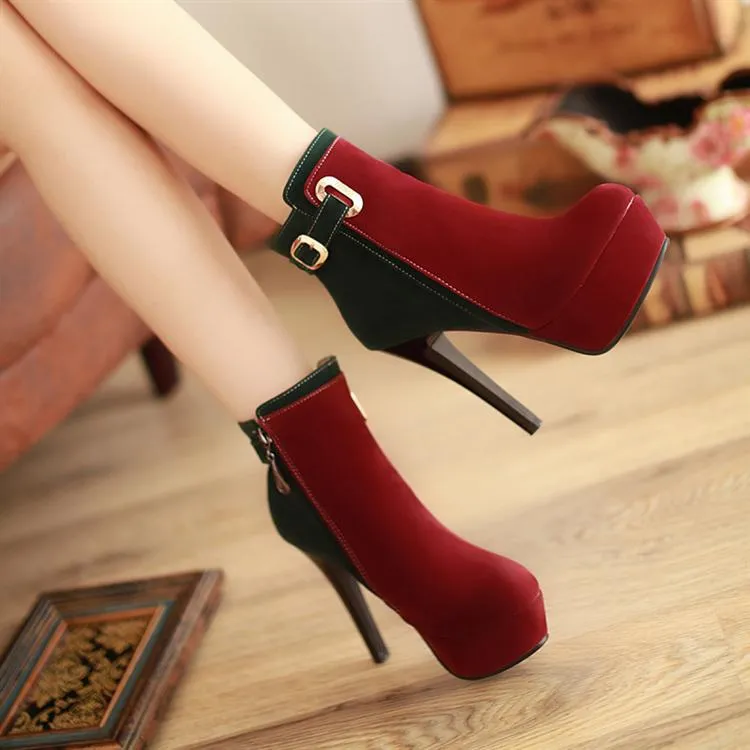 Velvet High Heels Platform Short Boots Plus Size Women Shoes 1183