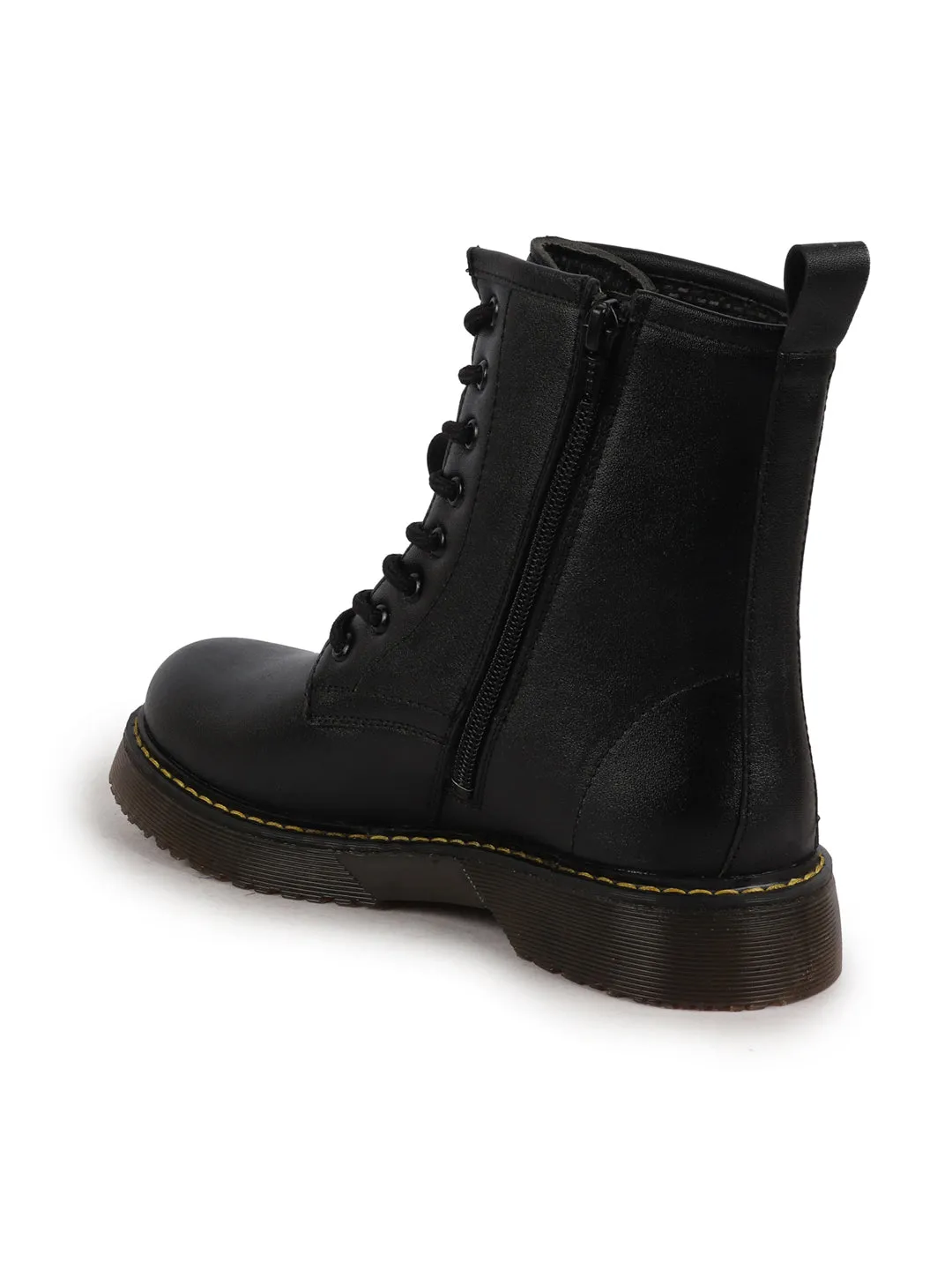 Women Black Classic High Ankle 8-Eye Lace Up Casual Long Boots For Travelling|Trekking