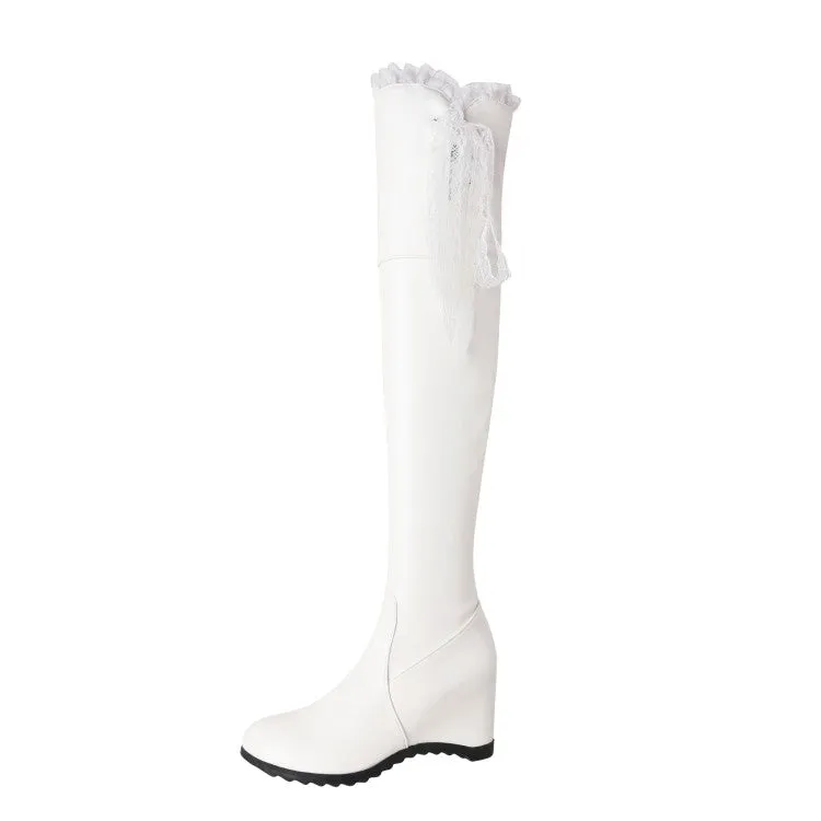 Women's Lace Inside Heighten Wedge Heel Over-The-Knee Boots