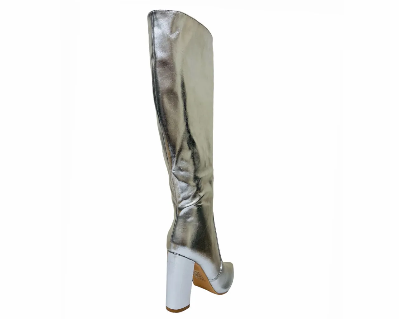 Women's Leather Look Metallic Knee High Boots