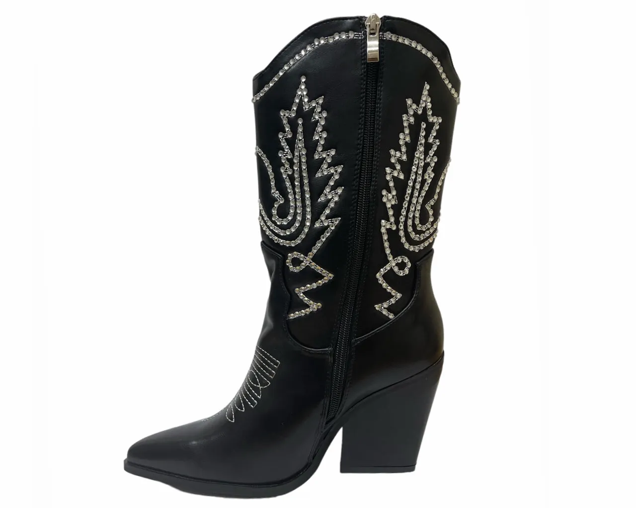 Women's Mid Calf Cowboy Embroidery Diamante Boots