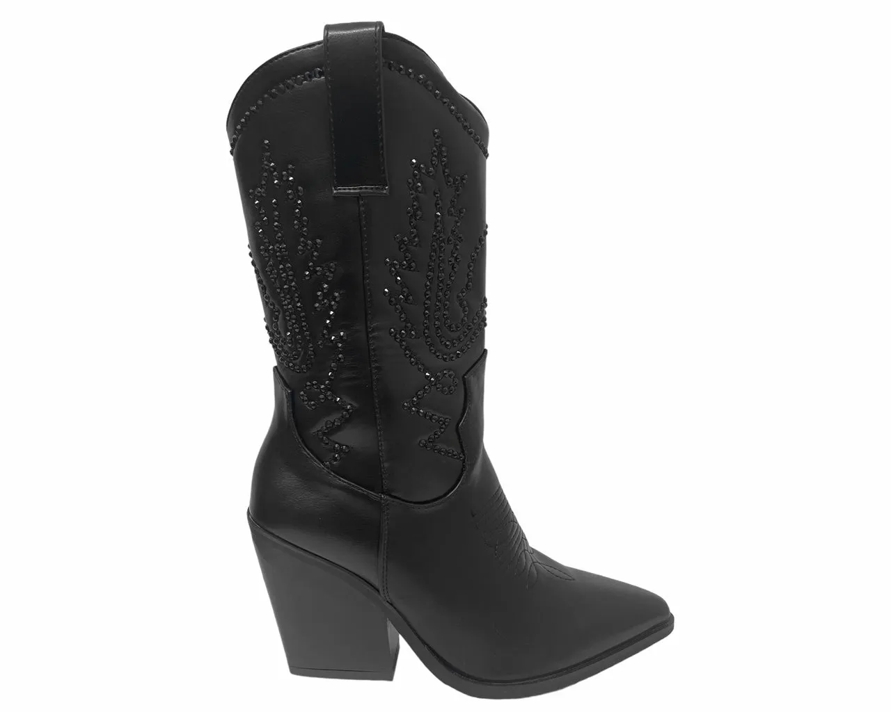 Women's Mid Calf Cowboy Embroidery Diamante Boots