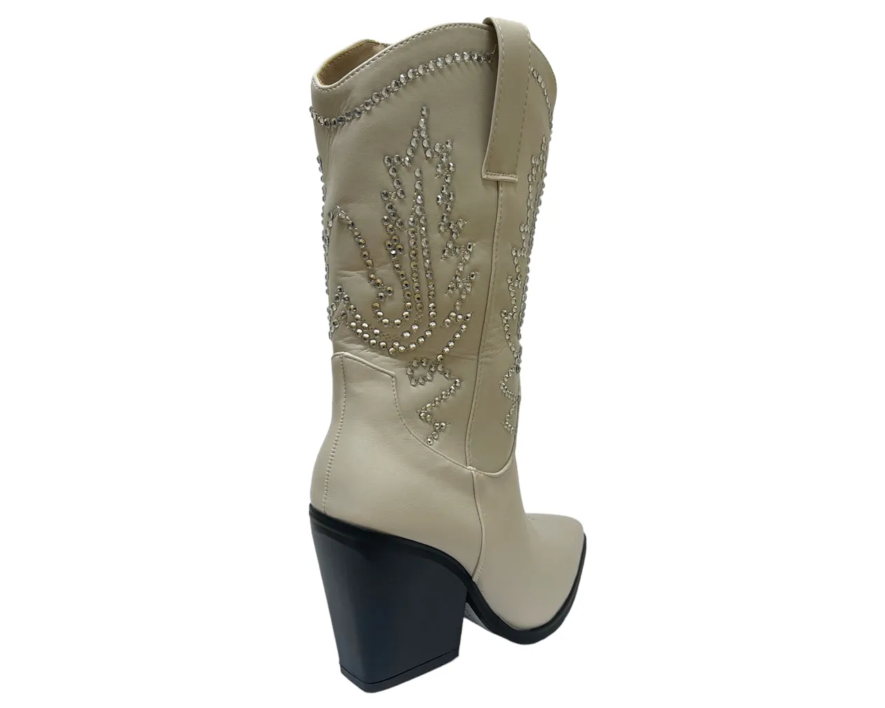 Women's Mid Calf Cowboy Embroidery Diamante Boots