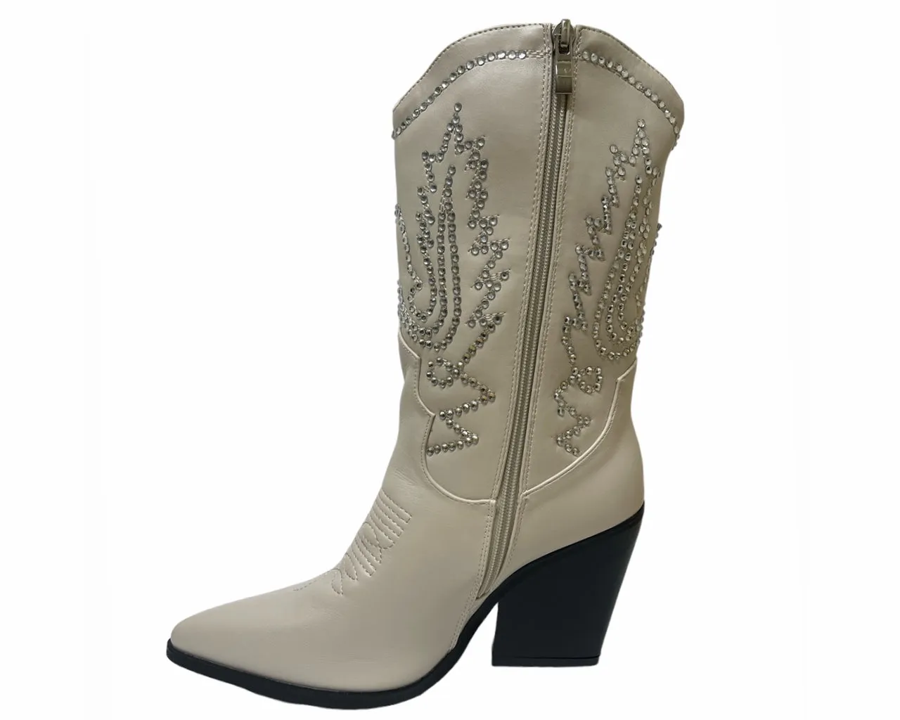 Women's Mid Calf Cowboy Embroidery Diamante Boots