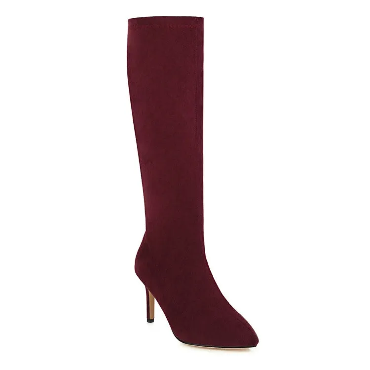 Women's Pointed Toe Side Zippers Stiletto Heel Knee-High Boots