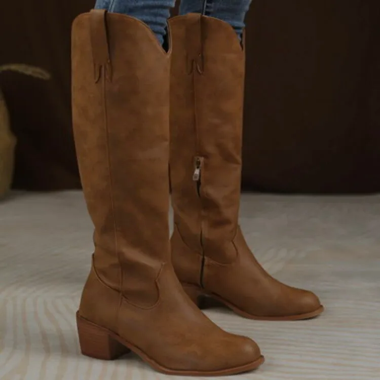 Women's Round Toe Cowboy Knight Boots