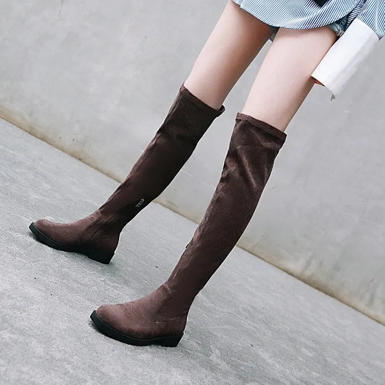 Women's Side Zippers Round Toe Low Heels Knee-High Boots