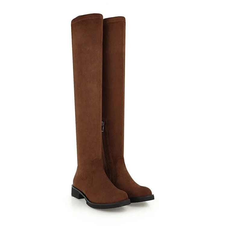 Women's Side Zippers Round Toe Low Heels Knee-High Boots