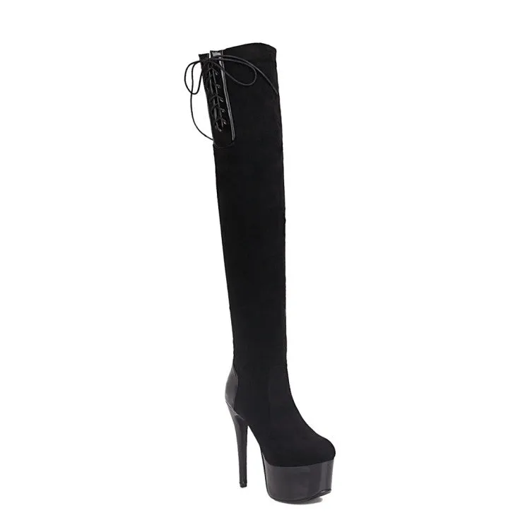 Women's Tied Belts Chunky Heel Platform Over the Knee Boots