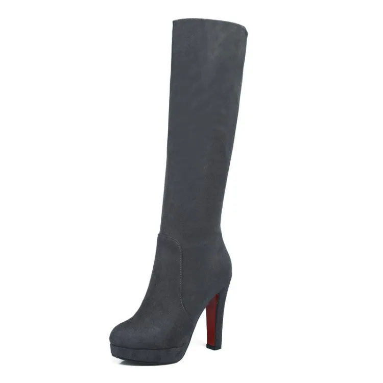 Women's Zippers Round Toe Chunky Heel Platform Knee-High Boots